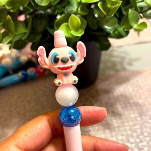 Stitch Character Pen with Blue and White Beads
